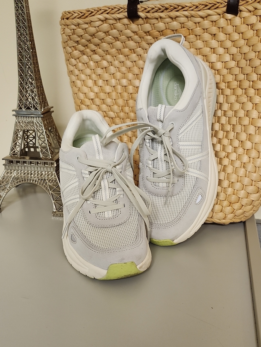Dansko Poppy Light Gray Athletic Sneakers with Lime Accents